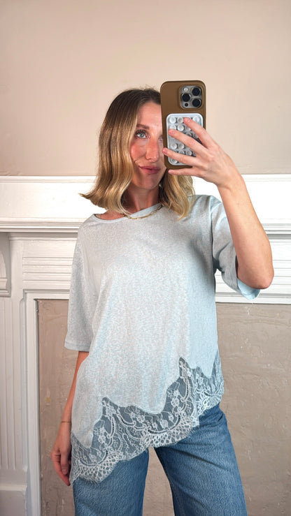 Lace Hem Tee - Baby Blue