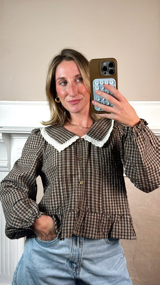 Gingham Peplum Blouse