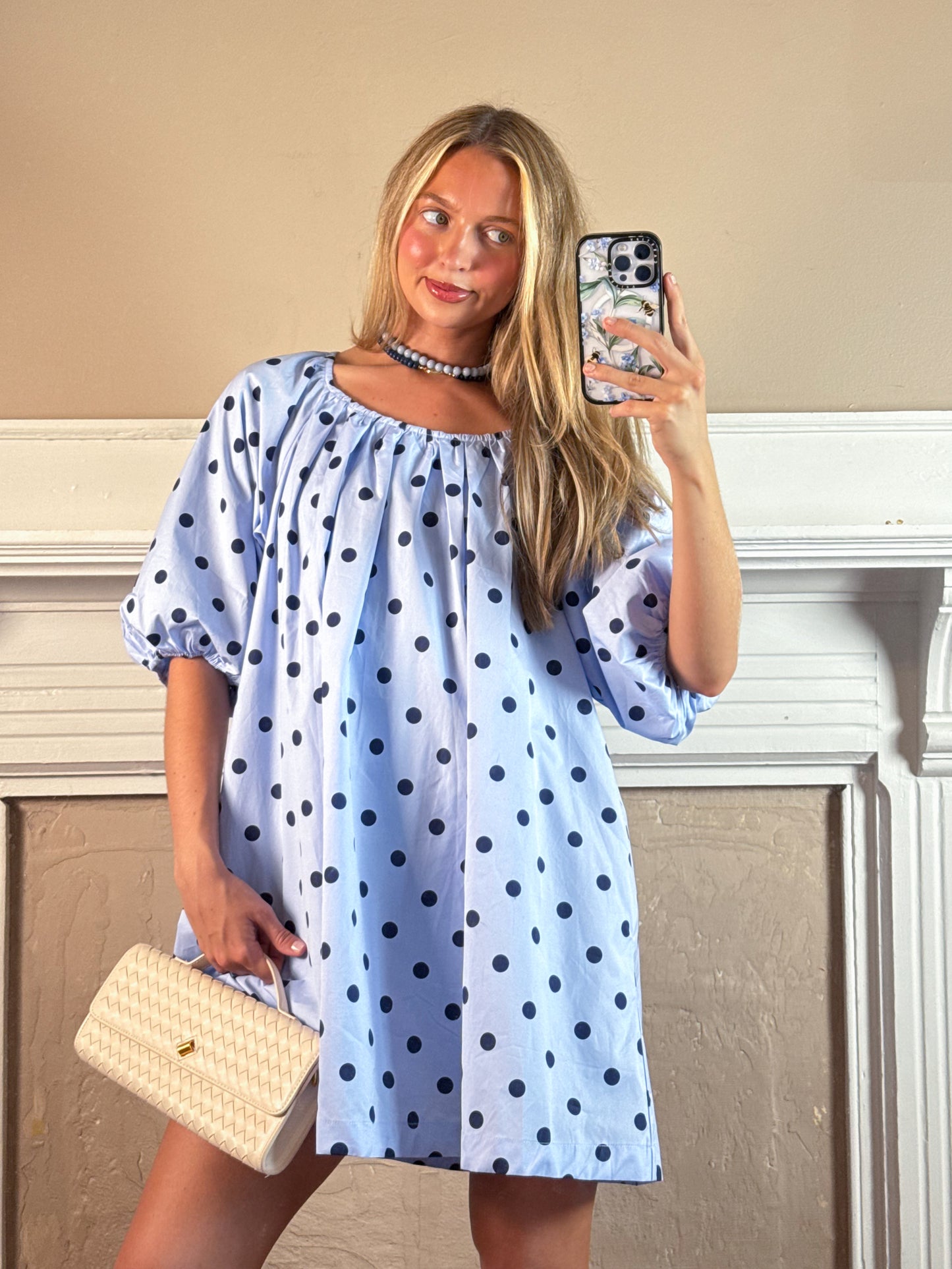 Polka Dot Gathered Mini Dress