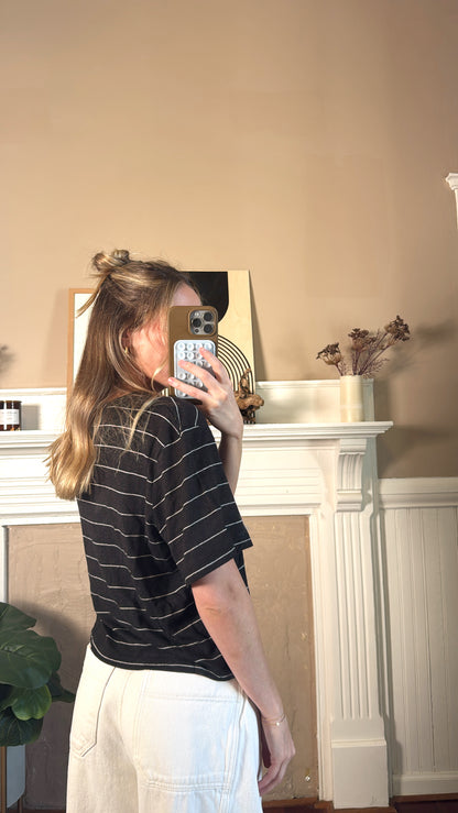 Stripe Cotton Linen Top - Black/White