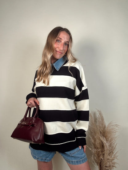 Clermont Striped Pullover - Black