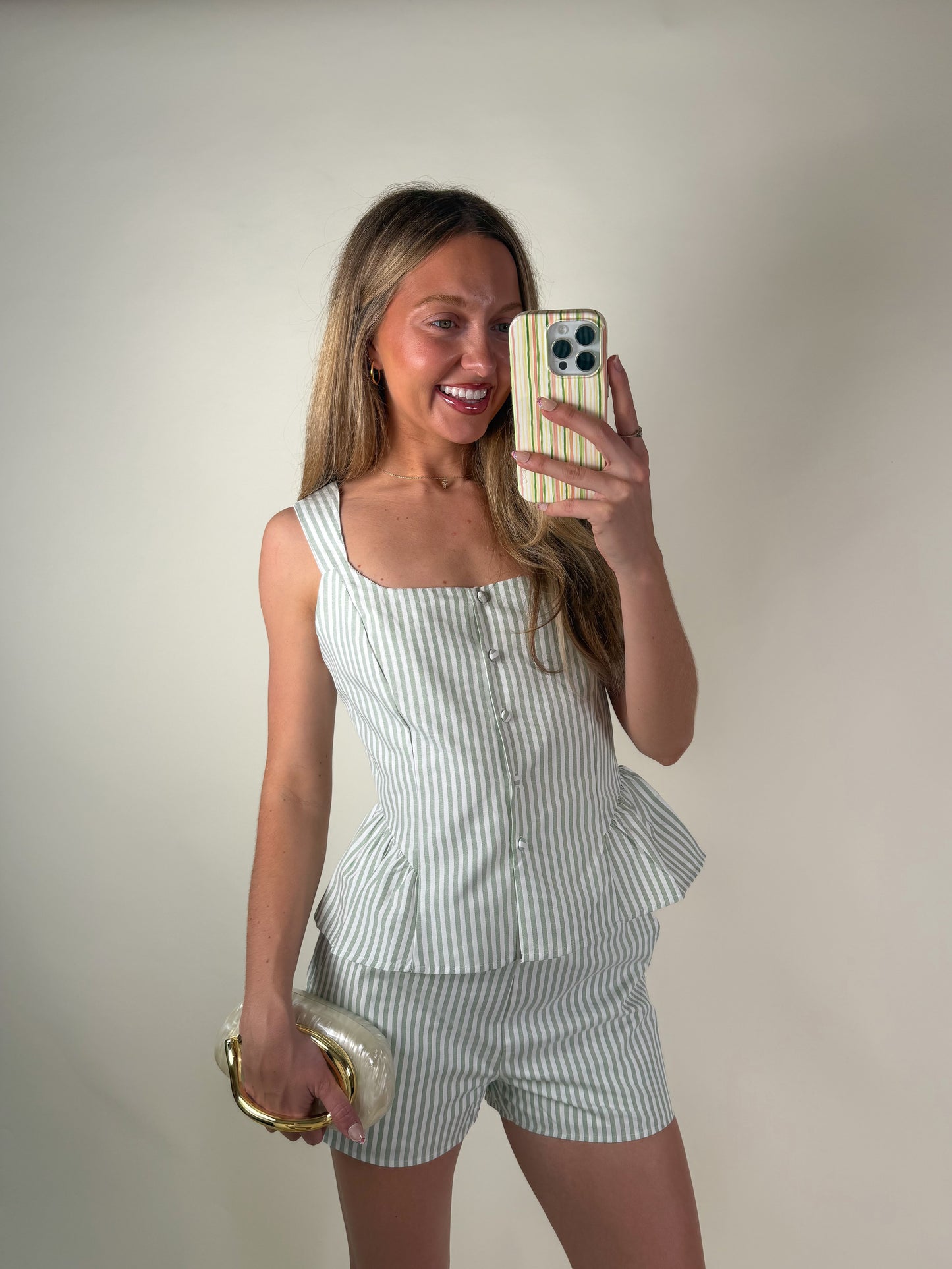 Peplum Stripe Top and Shorts Set