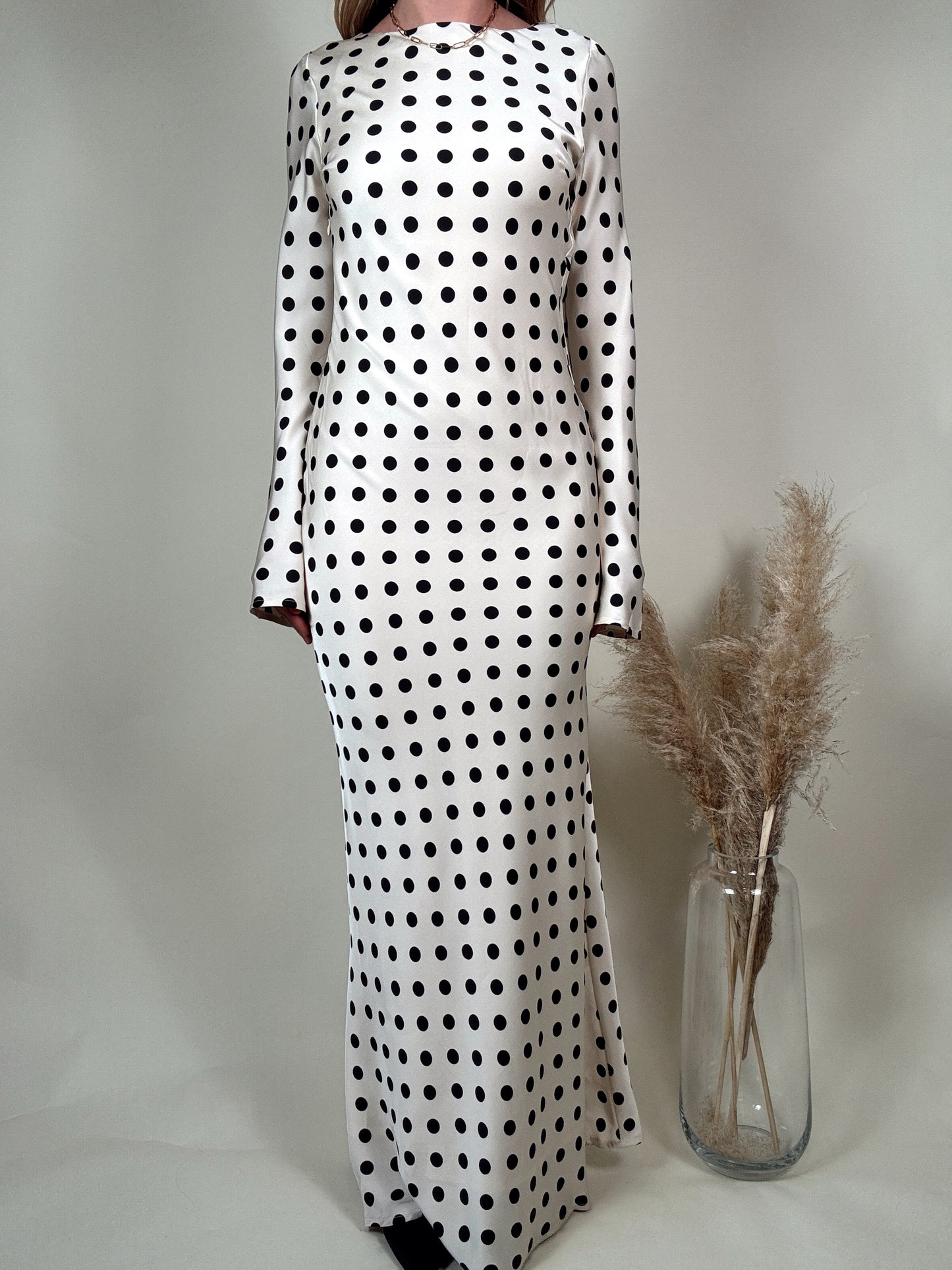 Polka Dot Satin Maxi Dress
