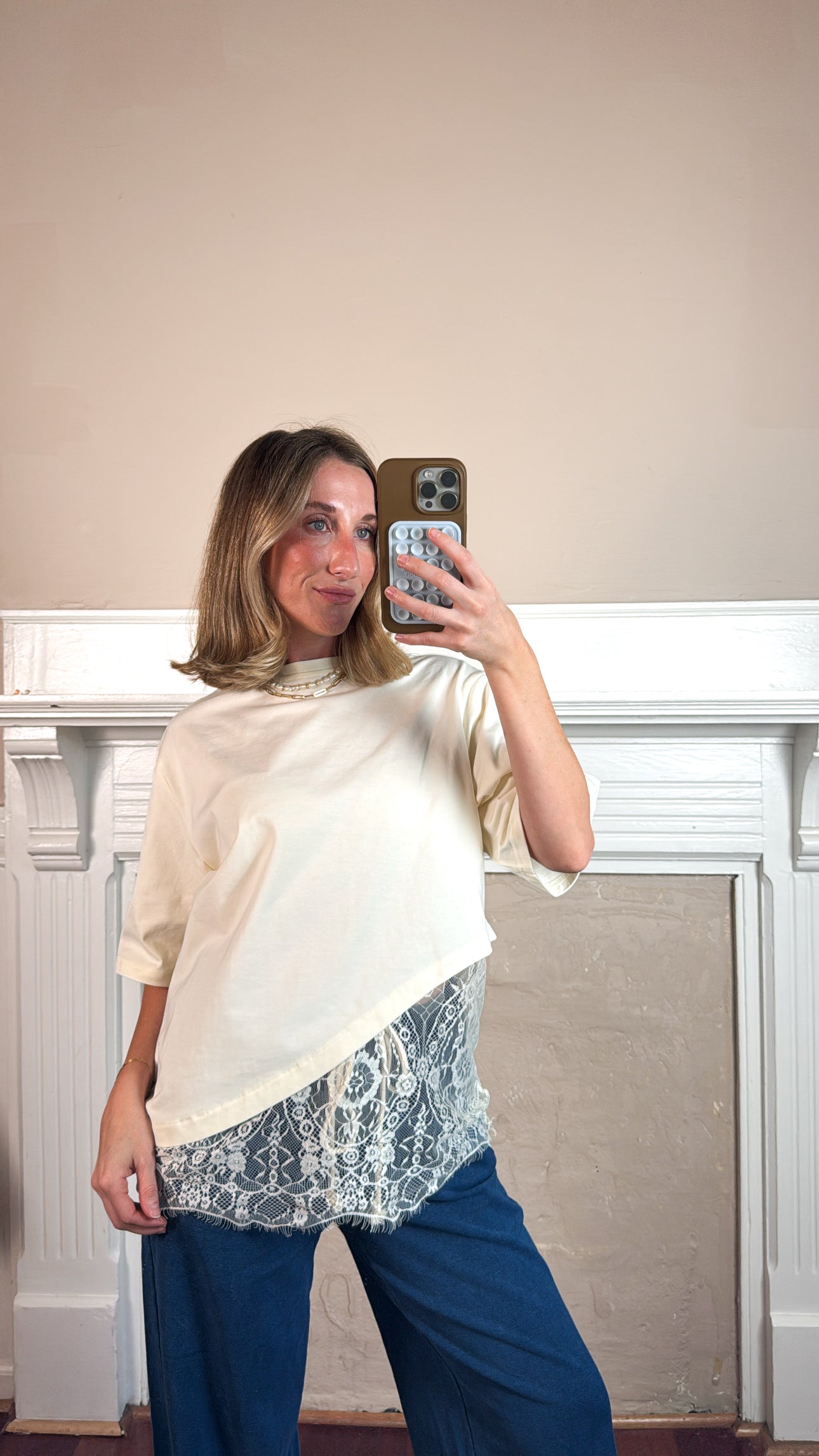 Camila Layered Hem Tee Top - Cream