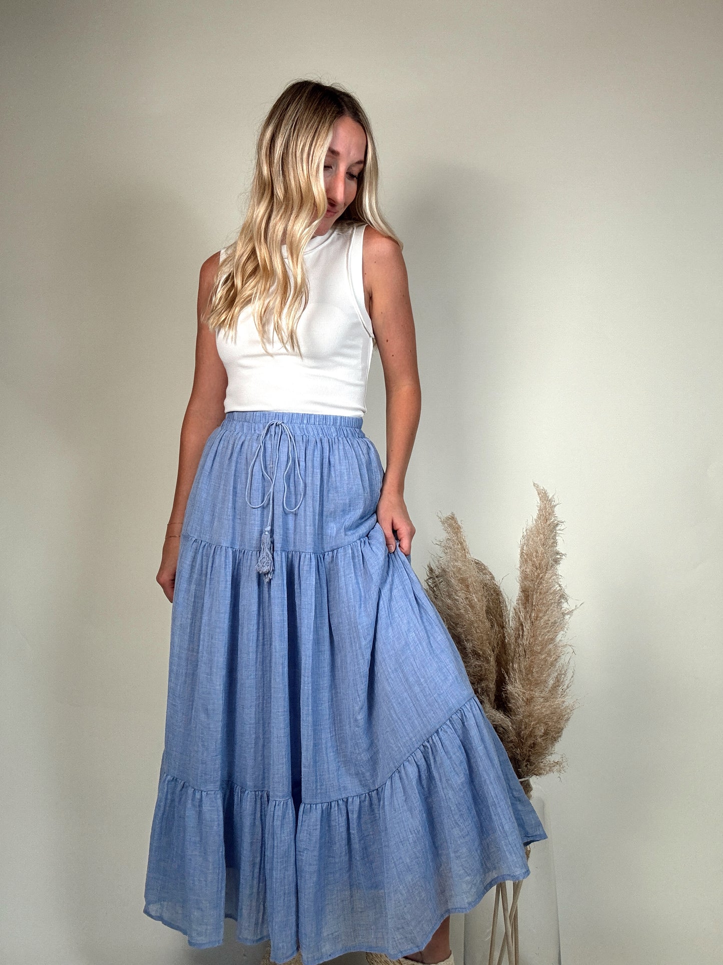 Tiered Midi Skirt - Blue