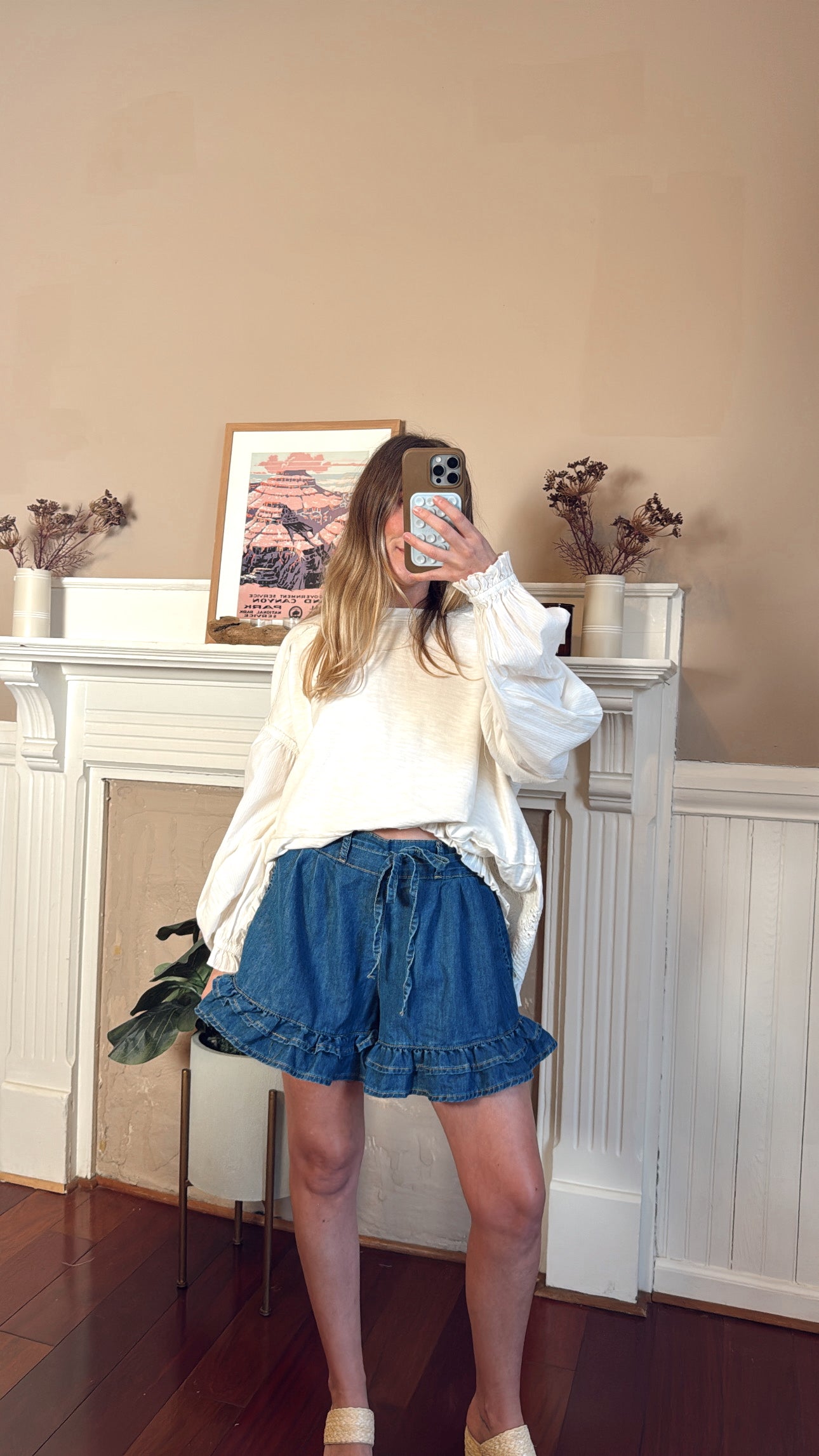Ruffled Denim Shorts