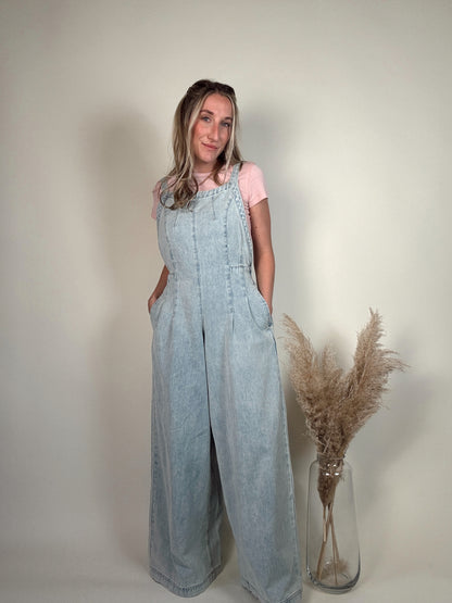 Wide Leg Denim Jumpsuit