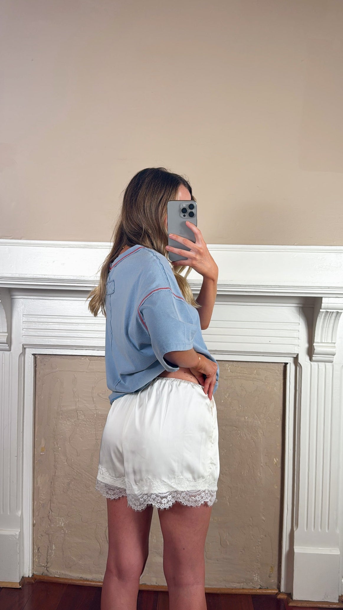 Satin Lace Shorts - White