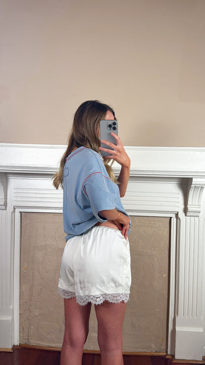 Satin Lace Shorts - White