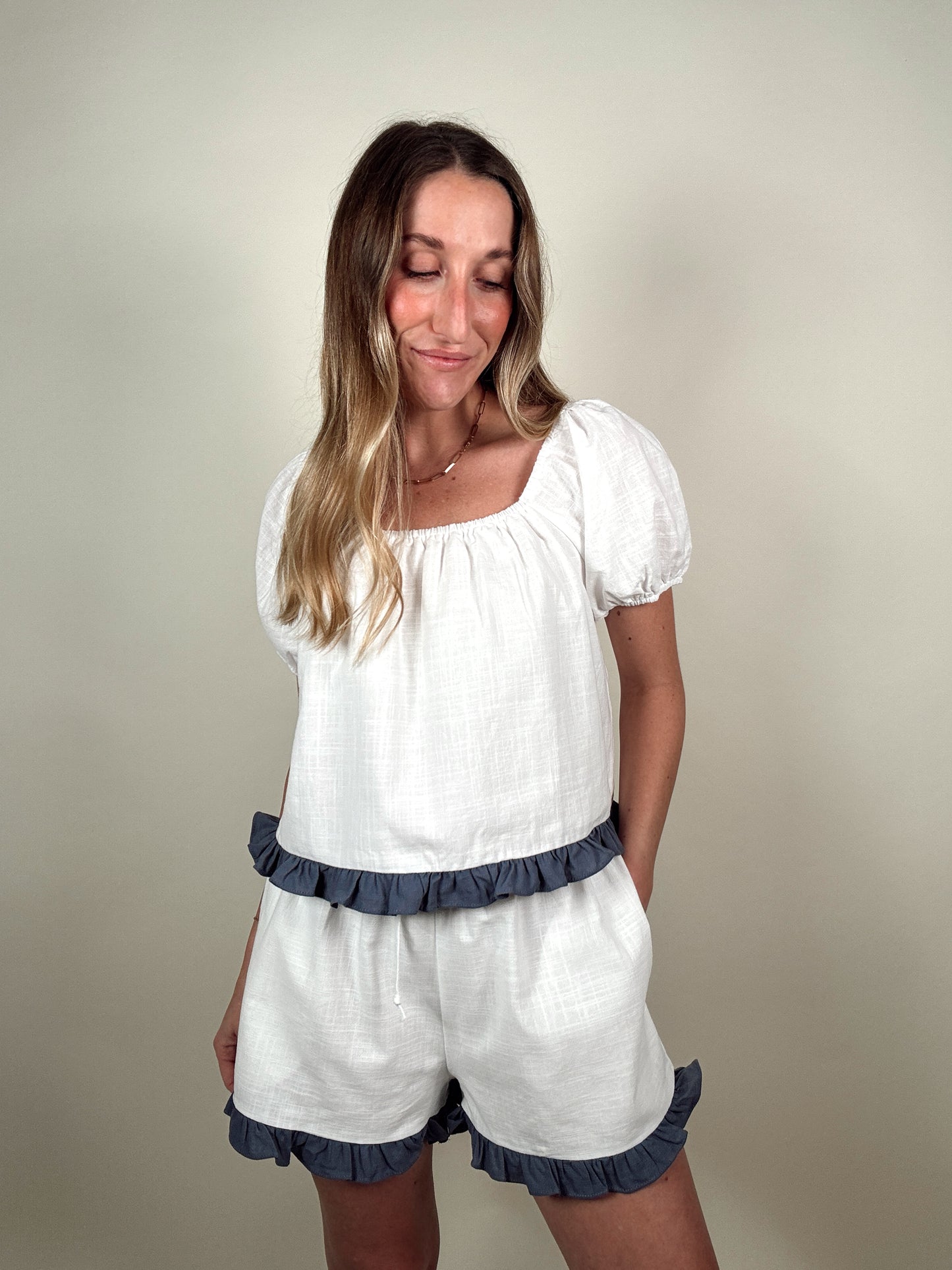 Ruffled Hem Top and Shorts Set