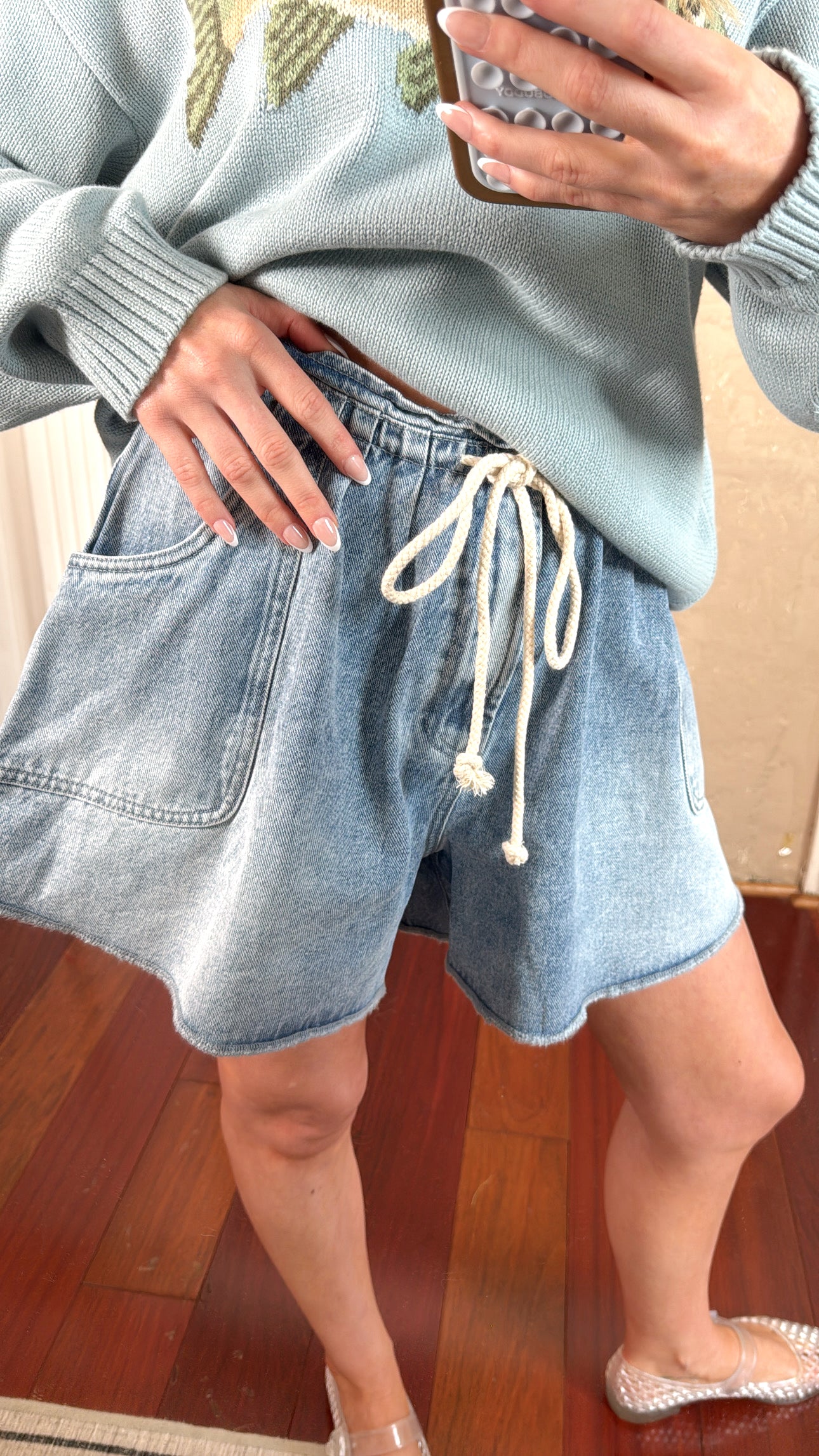 Flare Drawstring Denim Shorts