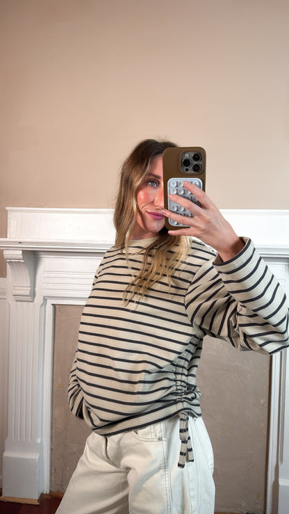 Stripe Side Tie Crewneck