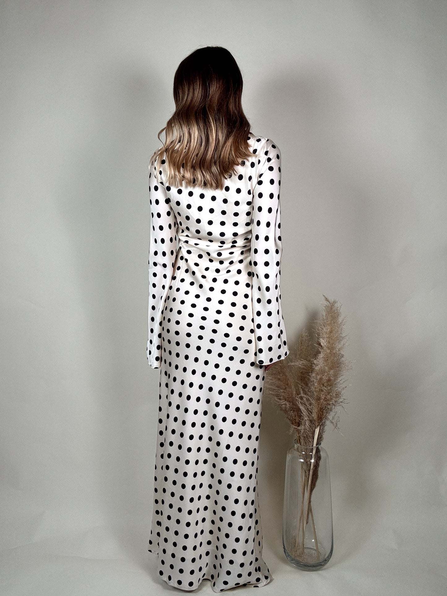 Polka Dot Satin Maxi Dress
