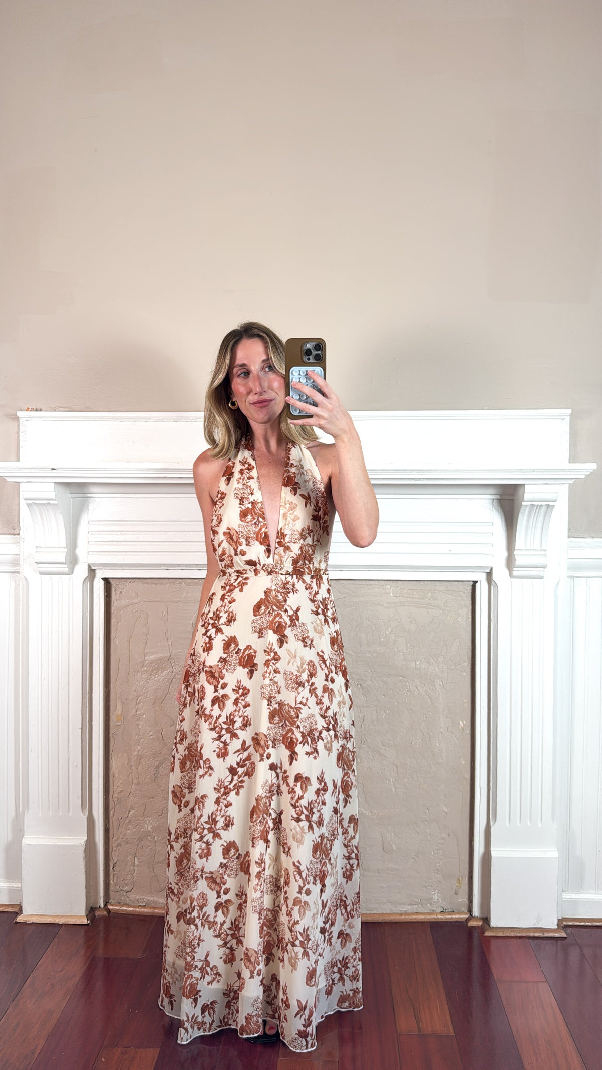 Autumn Floral Halter Maxi Dress