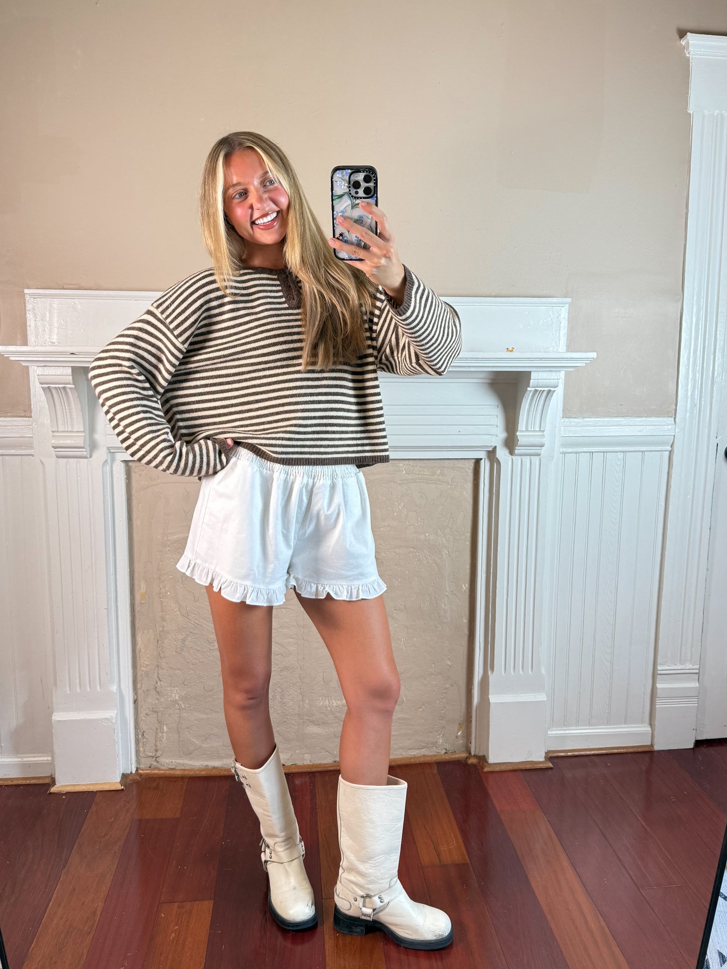 Etta Striped Henley Knit Sweater