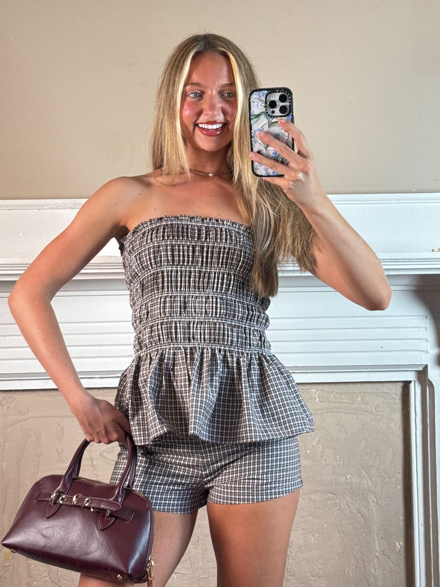 Brenda Gingham Top and Shorts Set