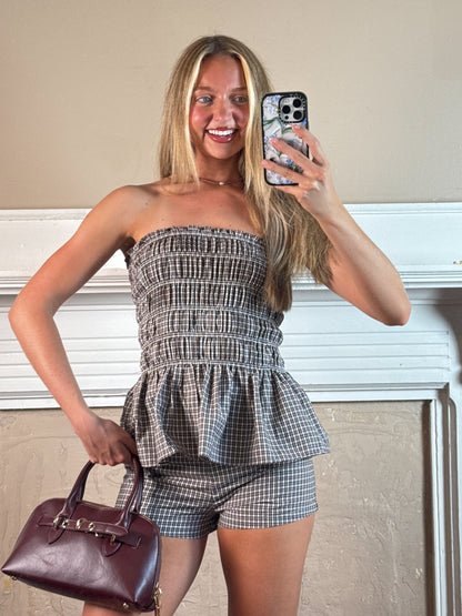 Brenda Gingham Top and Shorts Set