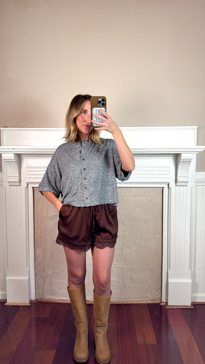 Short Sleeve Button Knit Top