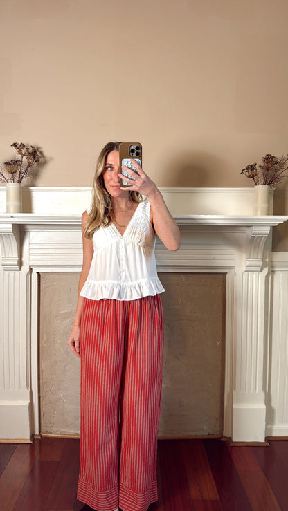 Lenora Linen Striped Pants - Tomato