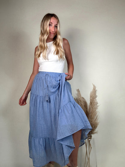 Tiered Midi Skirt - Blue