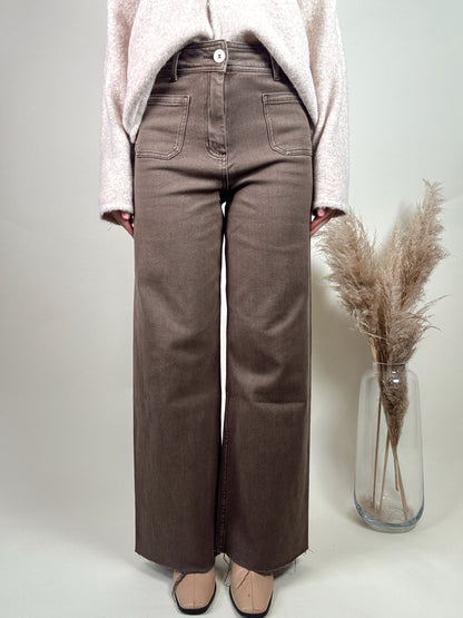 Brown Wide Leg Denim Pants