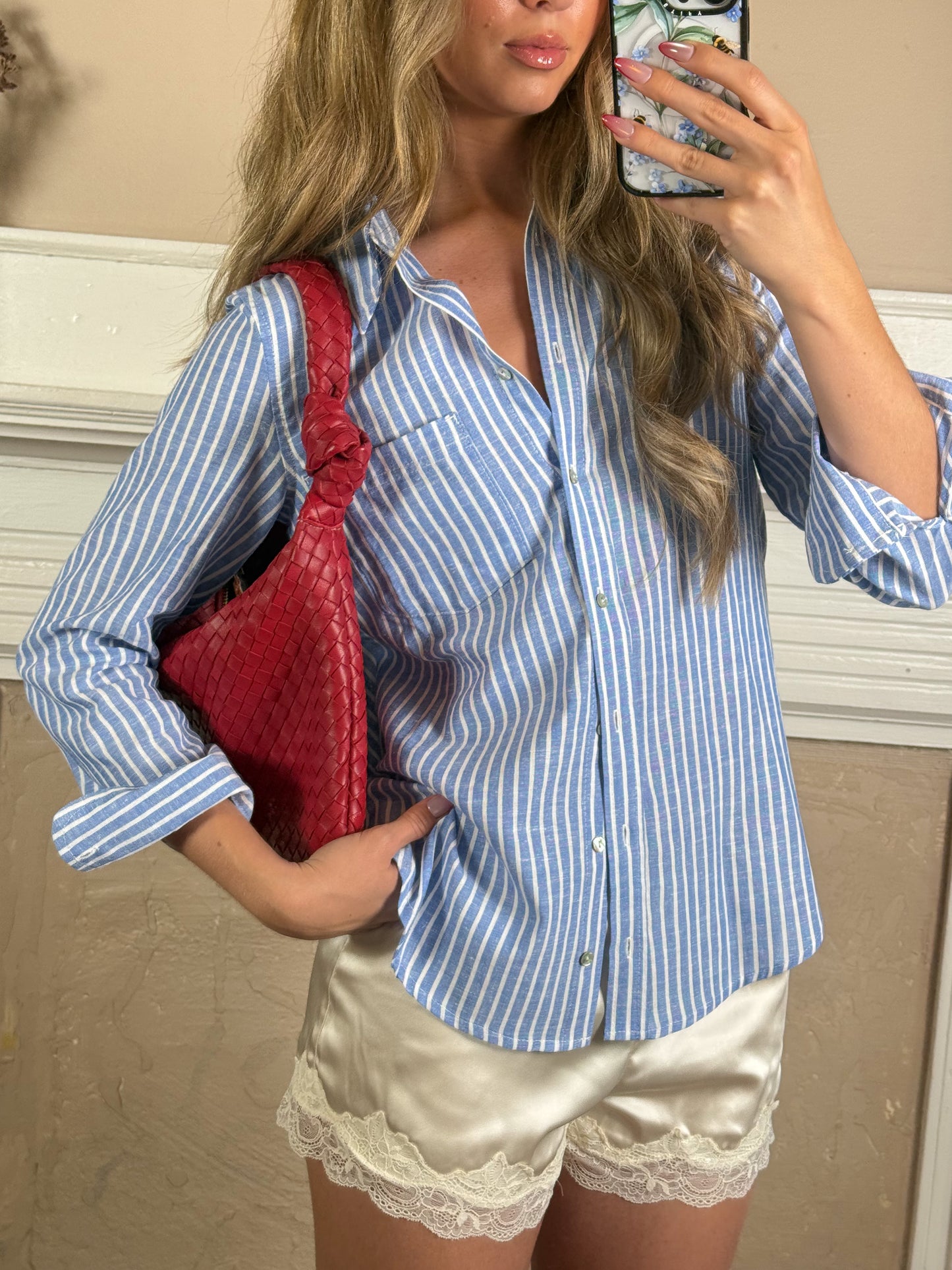 Coastal Striped Linen Button Down Shirt