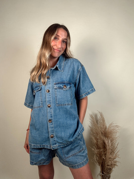 Daisy Duke Denim Top and Shorts Set - Light Wash