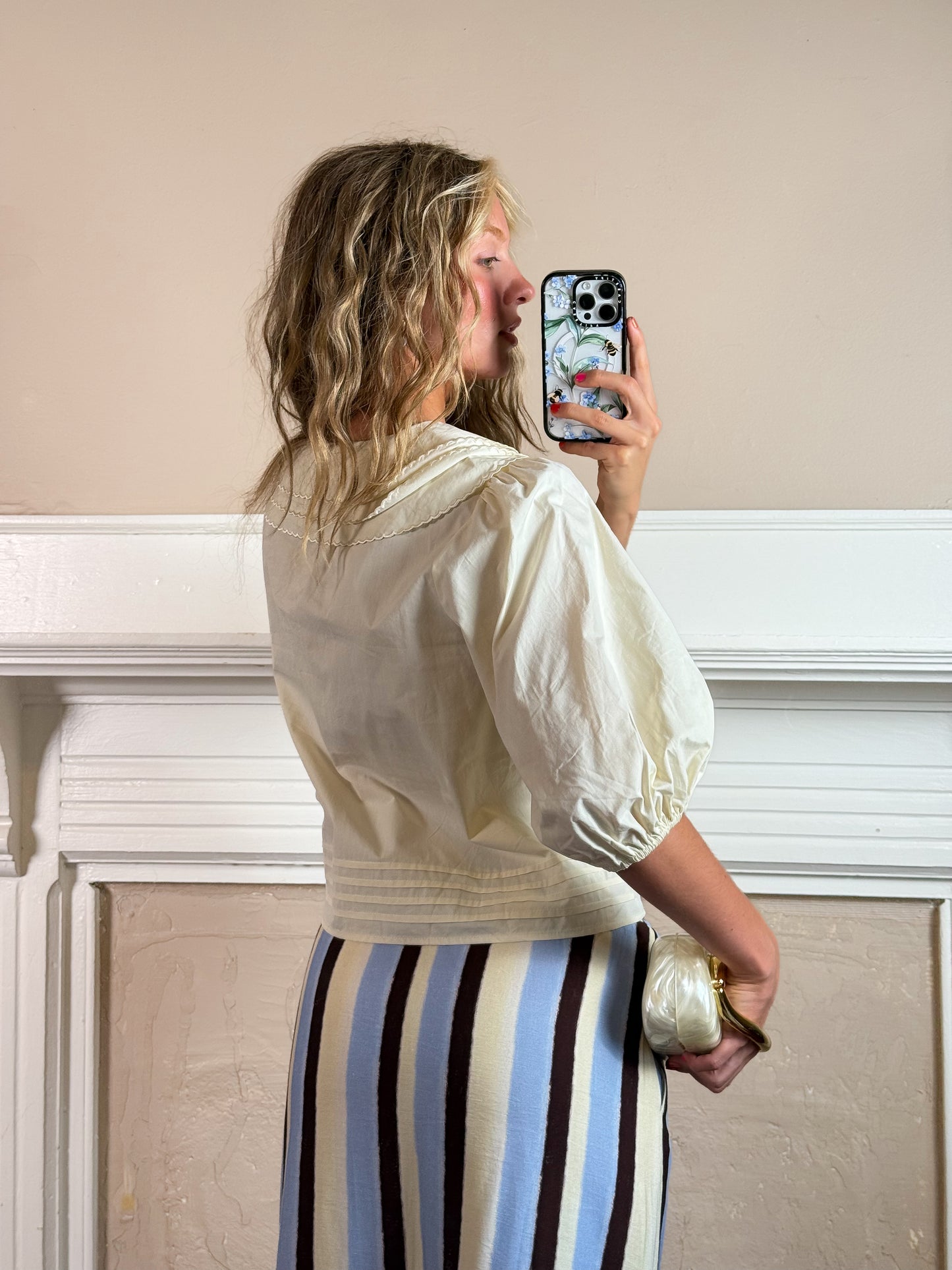 Triple-Layer Collar Puff Sleeve Top