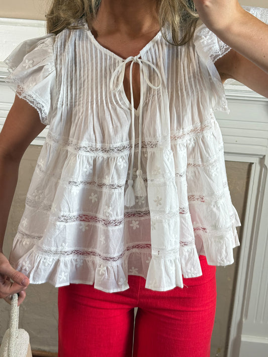 Floral Embroidered Woven Blouse - PREORDER JULY 3
