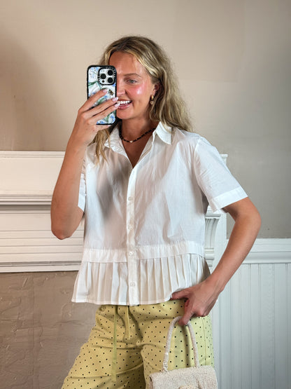 Pleated Hem Short Sleeve Blouse - PREORDER