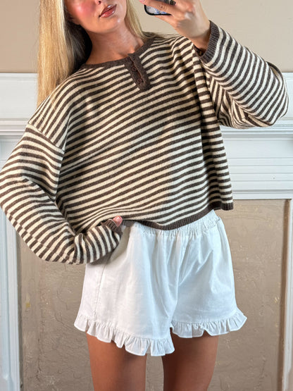 Etta Striped Henley Knit Sweater