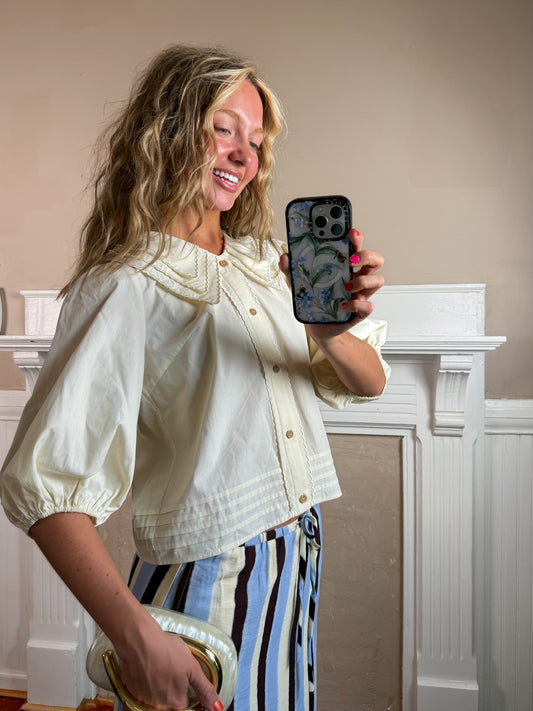 Triple-Layer Collar Puff Sleeve Top