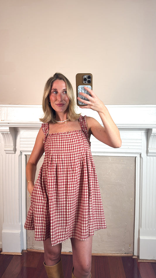 Ruby Gingham Babydoll Mini Dress