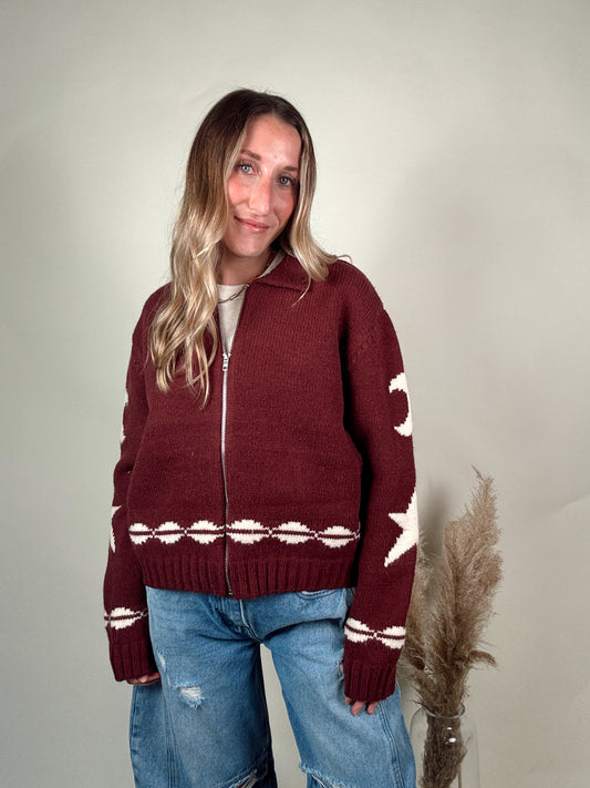 Moab Zip-Up Knit Jacket - Maroon