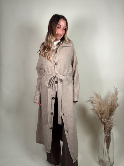 Knit Belted Long Cardigan