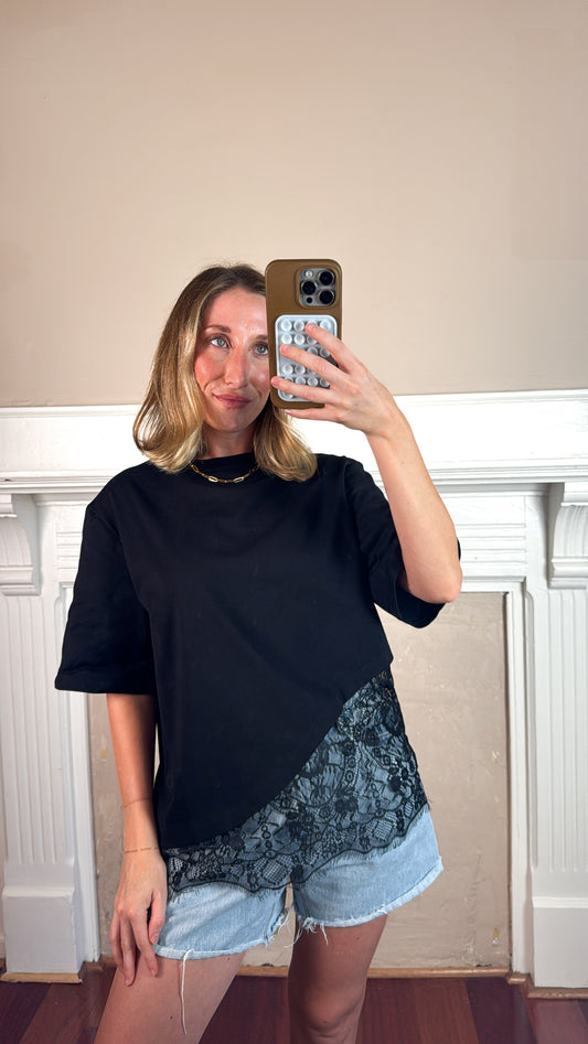 Camila Layered Hem Tee Top - Black