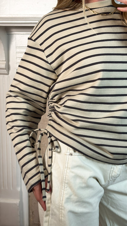 Stripe Side Tie Crewneck