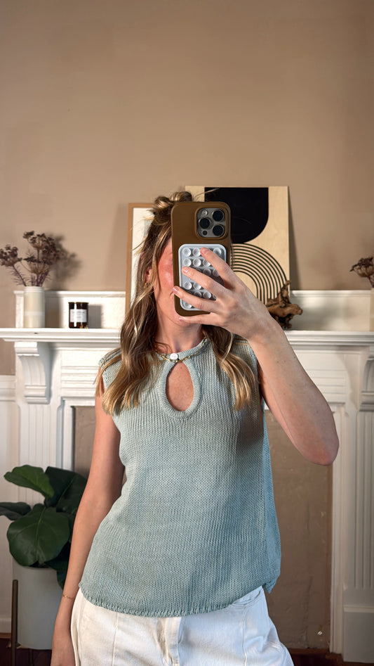 The Molli Top | Keyhole Sleeveless Knit Top Teal