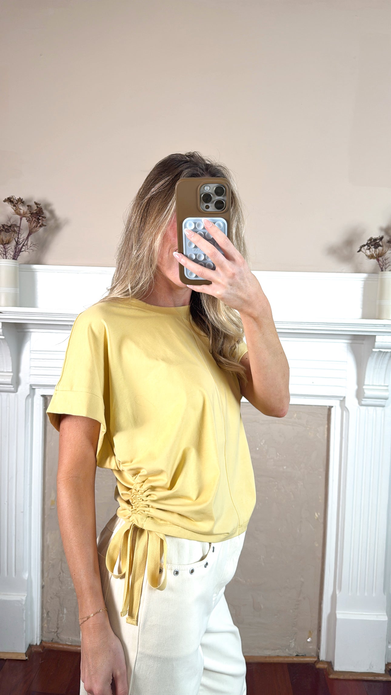 Side Scrunch Tee - Mustard Yellow