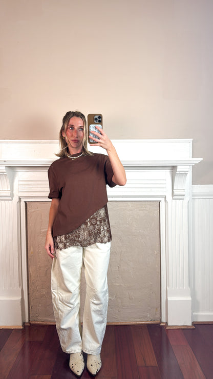 Camila Layered Hem Tee Top - Brown