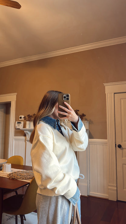 Emely Contrast Knit Top - Cream