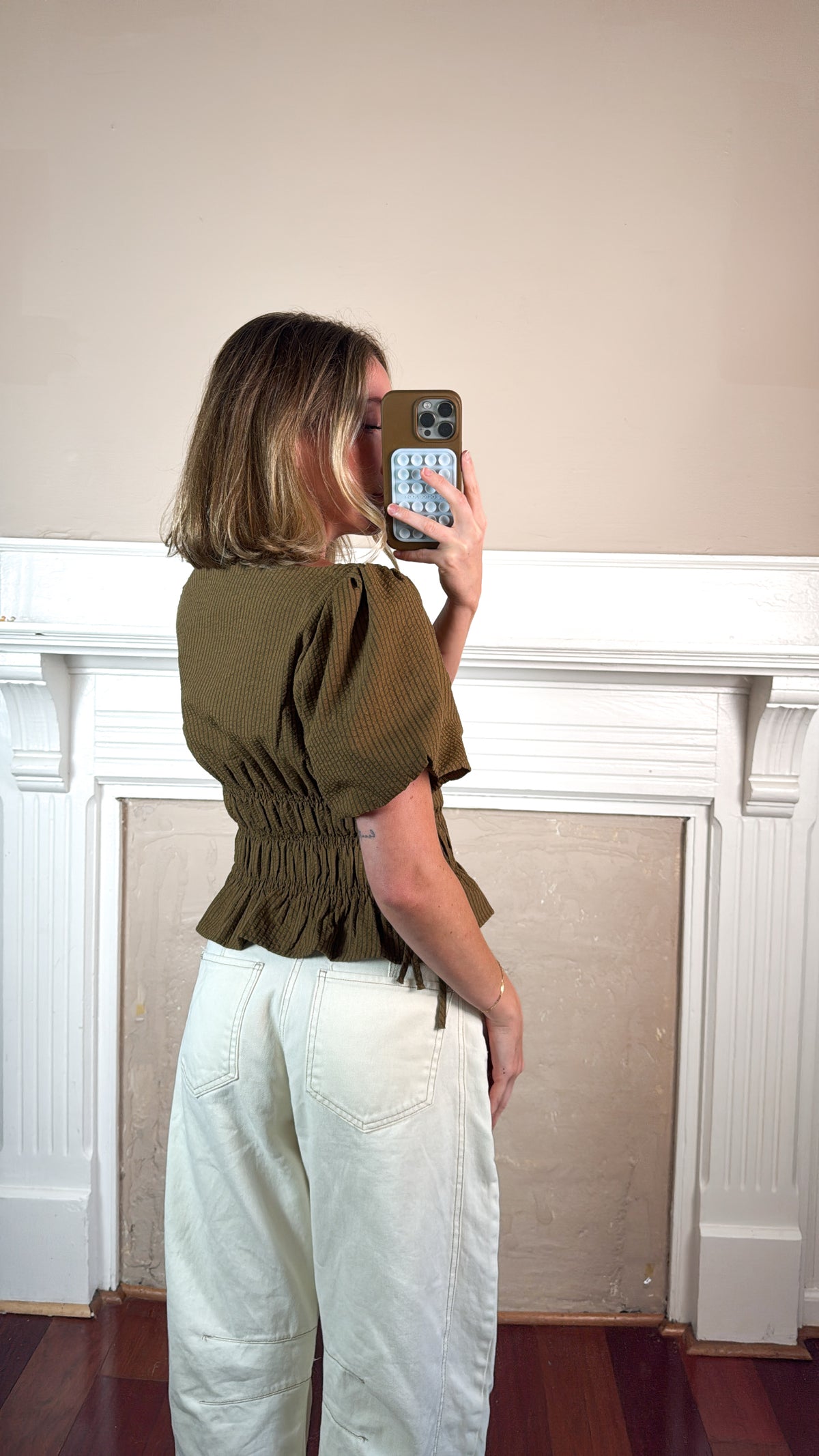 Stripe Puff Sleeve Smocked Top