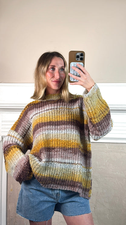 Oversized Striped Knit Sweater - Yellow
