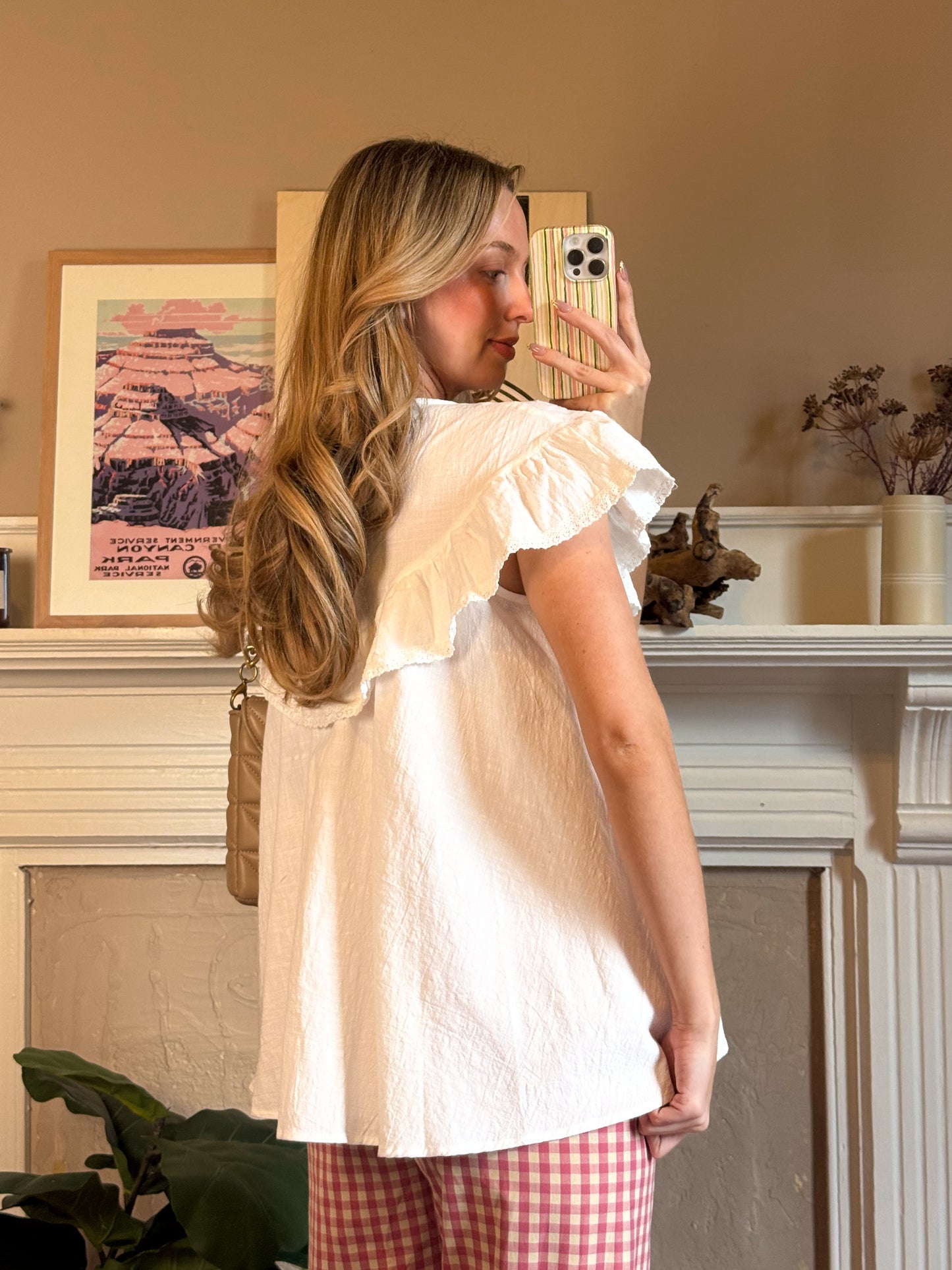 Eyelet Yoke Ruffle Babydoll Top