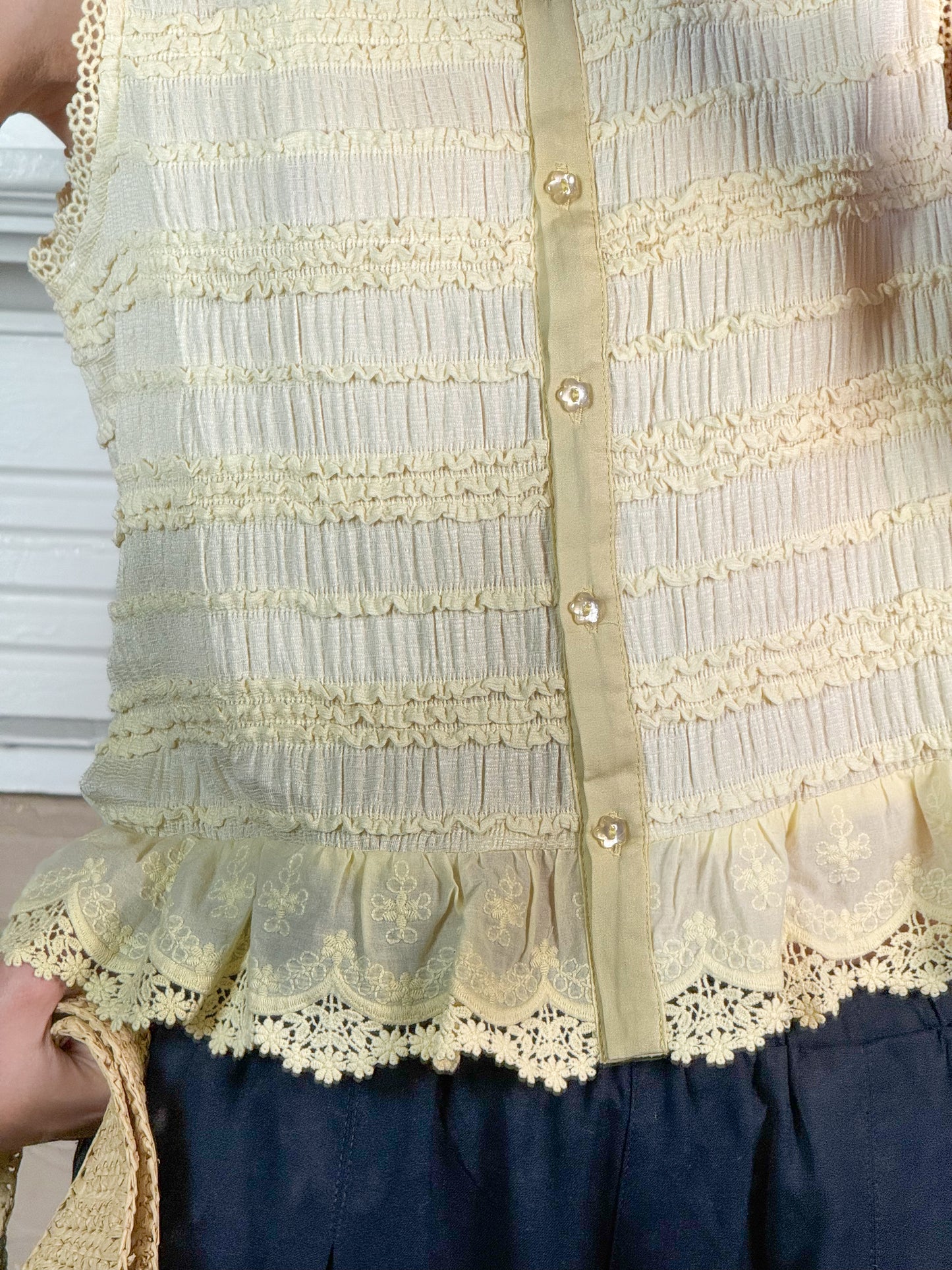 Butter Cream Lace Smocked Top