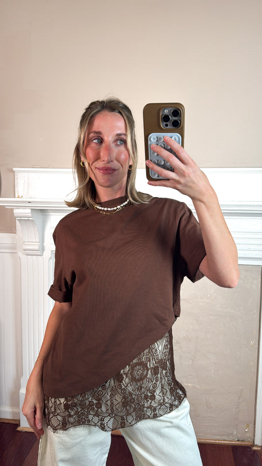 Camila Layered Hem Tee Top - Brown