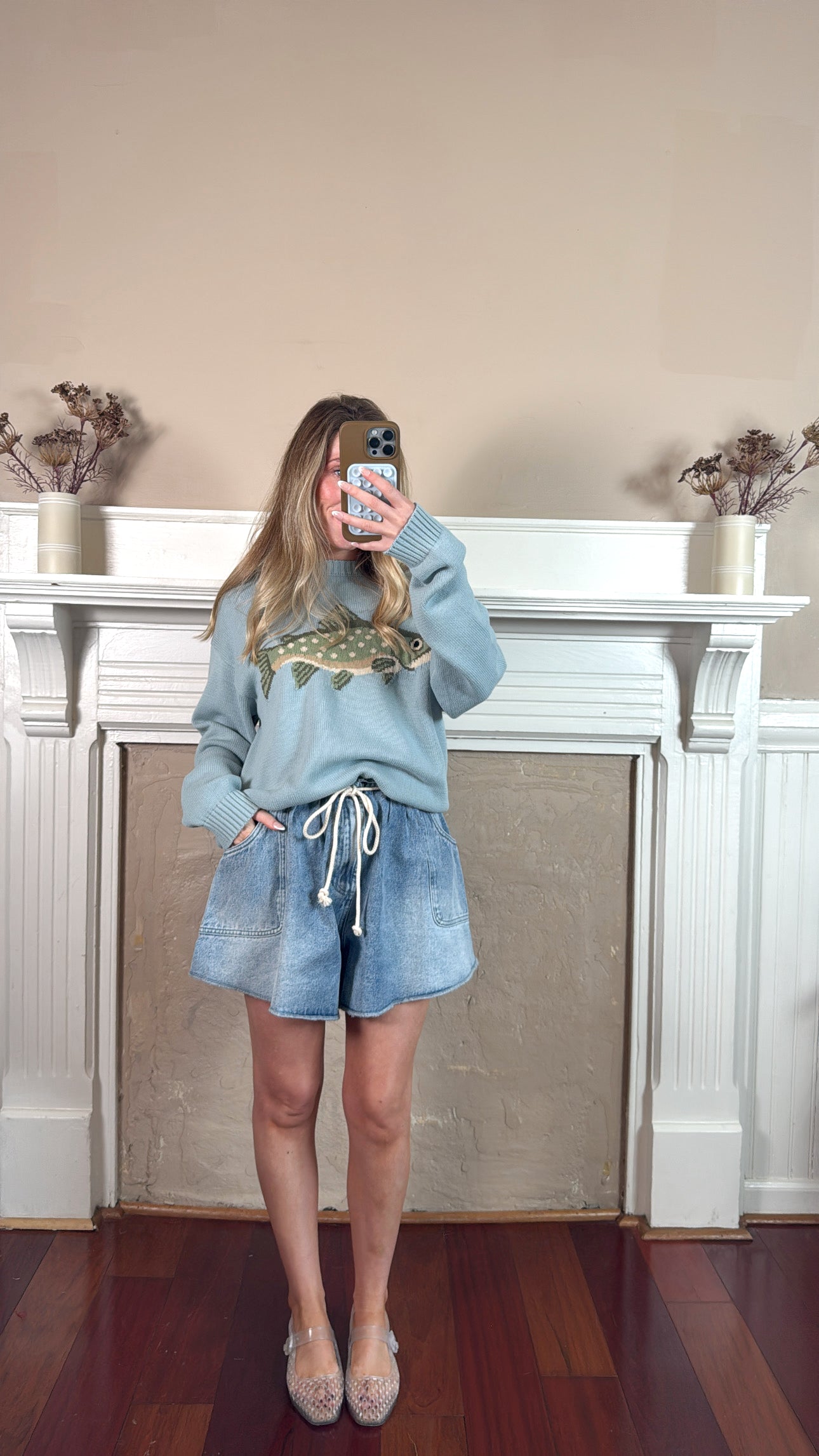 Flare Drawstring Denim Shorts