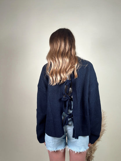 Navy Tie Back Sweater