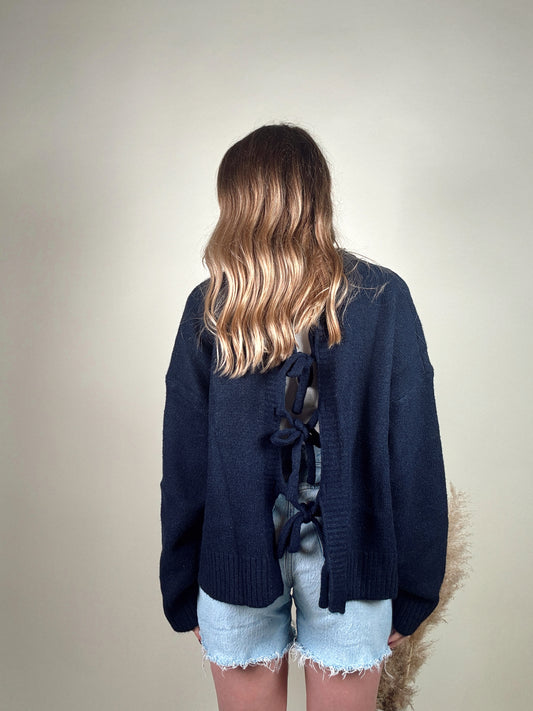 Navy Tie Back Sweater