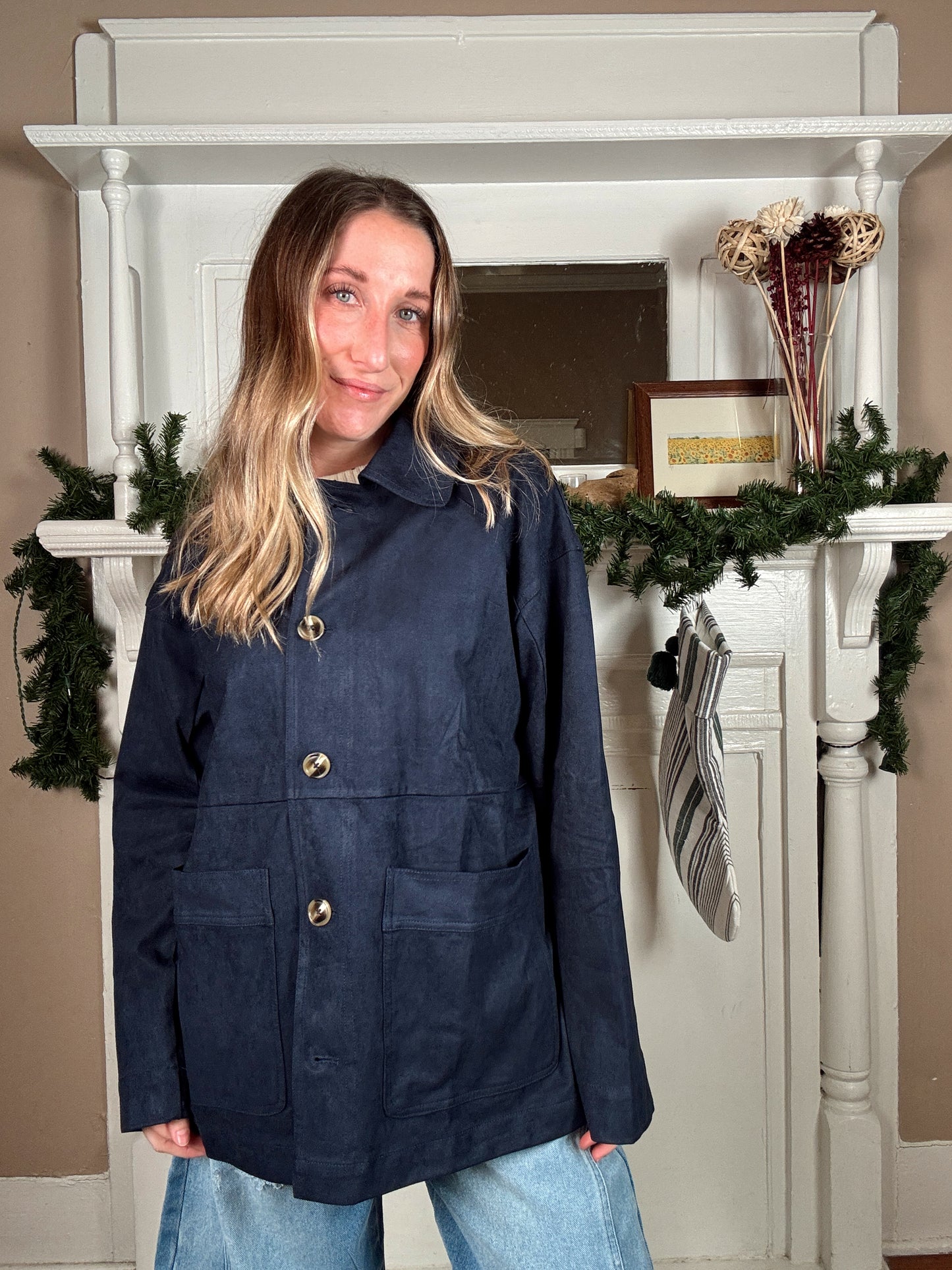 Suede Button Front Jacket